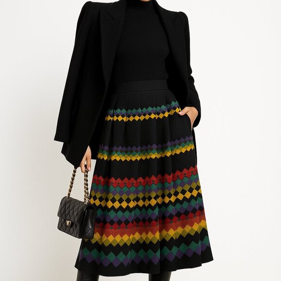 NINA RICCI Boutique Paris VTG Wool Academia Office Pleated Boho Print EU 38 / M - Picture 1 of 12